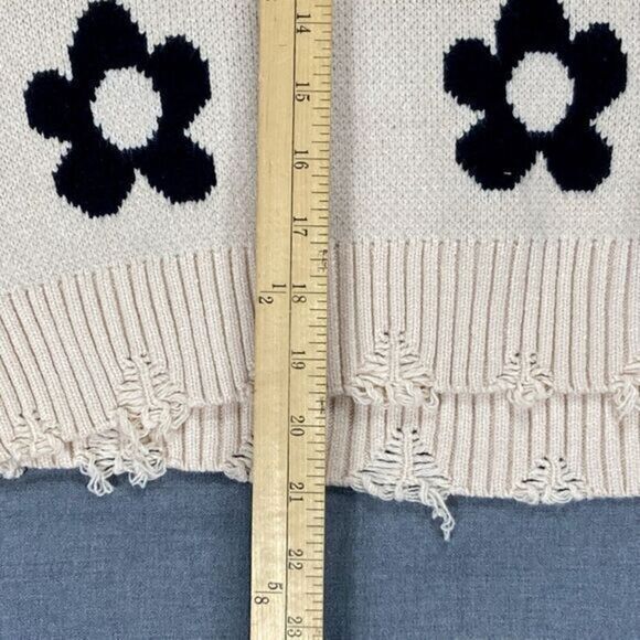 Bailey Rose Distressed Sweater Womens Small Floral Knit Daisy Boho Chic Festival - Picture 13 of 16